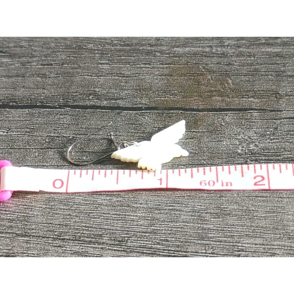 Mother Of Pearl Carved Dove Dangle Silver Tone Vintage Earrings